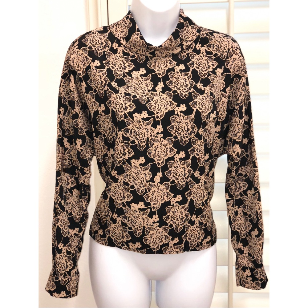 Chloe K High Neck Black Tan Blouse
